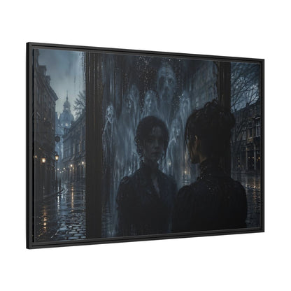 Side Mockup 12. Horror Ghostly Reflection Dark And Moody shown as stretched canvas wall art