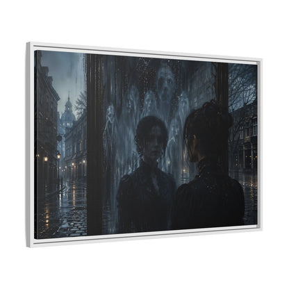 Side Mockup 9. Horror Ghostly Reflection Dark And Moody shown as stretched canvas wall art