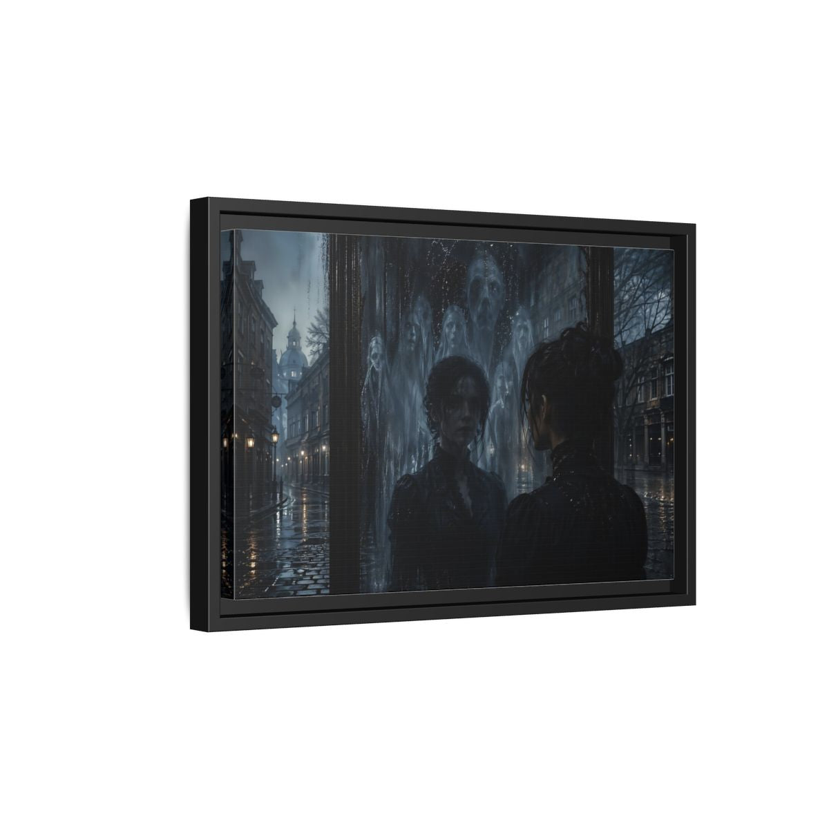 Side Mockup 6. Horror Ghostly Reflection Dark And Moody shown as stretched canvas wall art