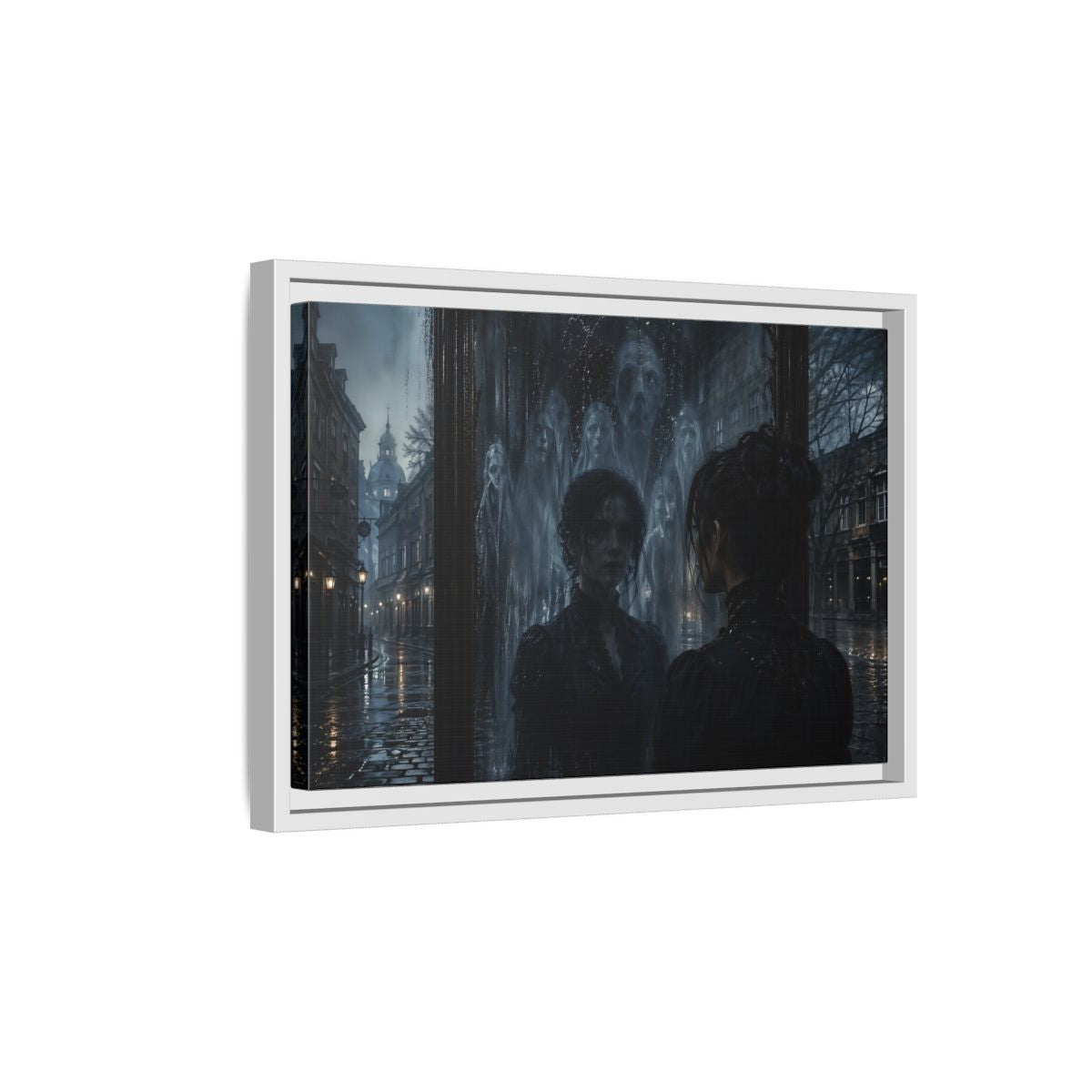 Side Mockup 4. Horror Ghostly Reflection Dark And Moody shown as stretched canvas wall art