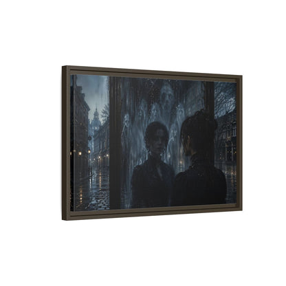 Side Mockup 2. Horror Ghostly Reflection Dark And Moody shown as stretched canvas wall art