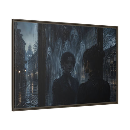 Side Mockup 8. Horror Ghostly Reflection Dark And Moody shown as stretched canvas wall art