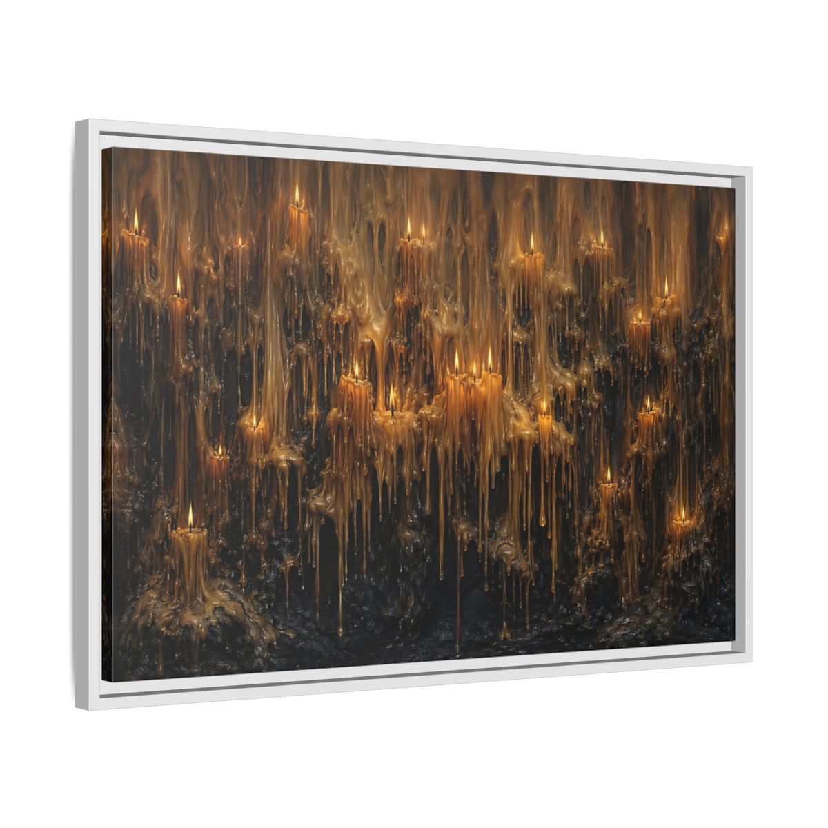 Side Mockup 10. Horror Melting Candles Amber Wax shown as stretched canvas wall art