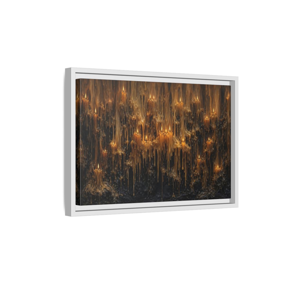 Side Mockup 4. Horror Melting Candles Amber Wax shown as stretched canvas wall art