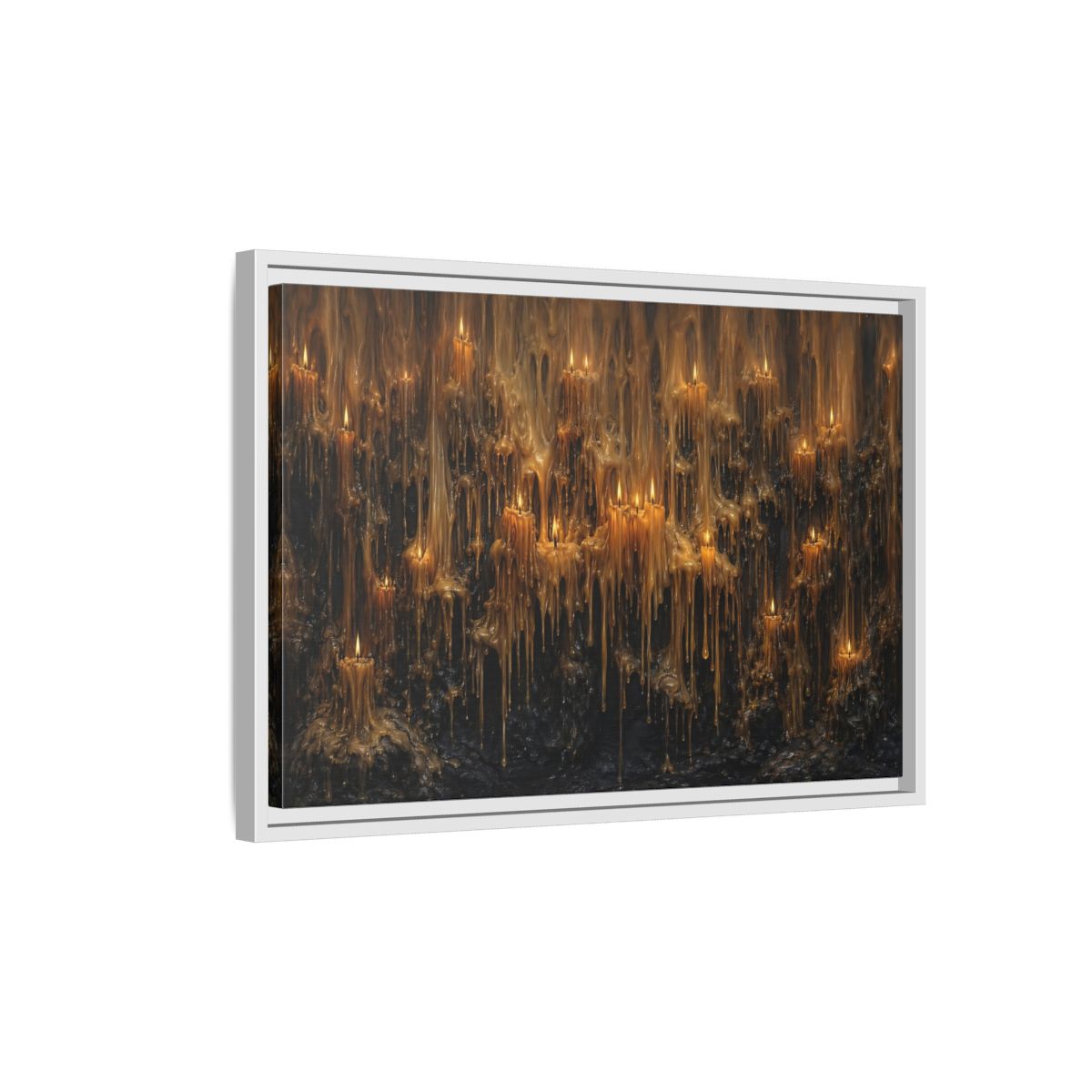 Side Mockup 1. Horror Melting Candles Amber Wax shown as stretched canvas wall art