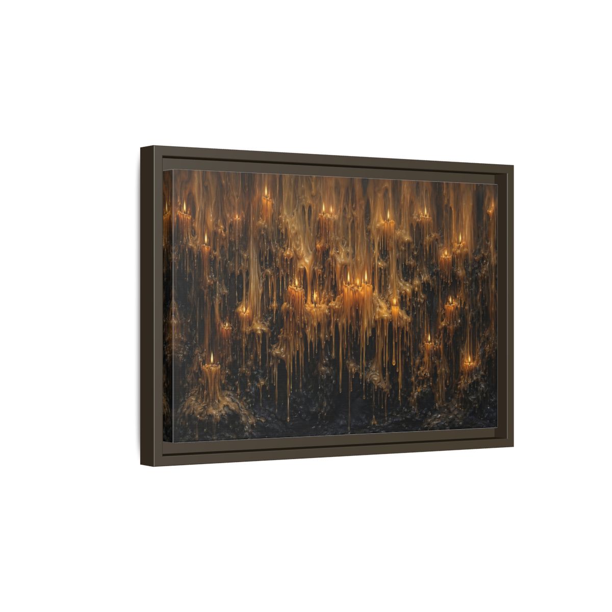 Side Mockup 5. Horror Melting Candles Amber Wax shown as stretched canvas wall art
