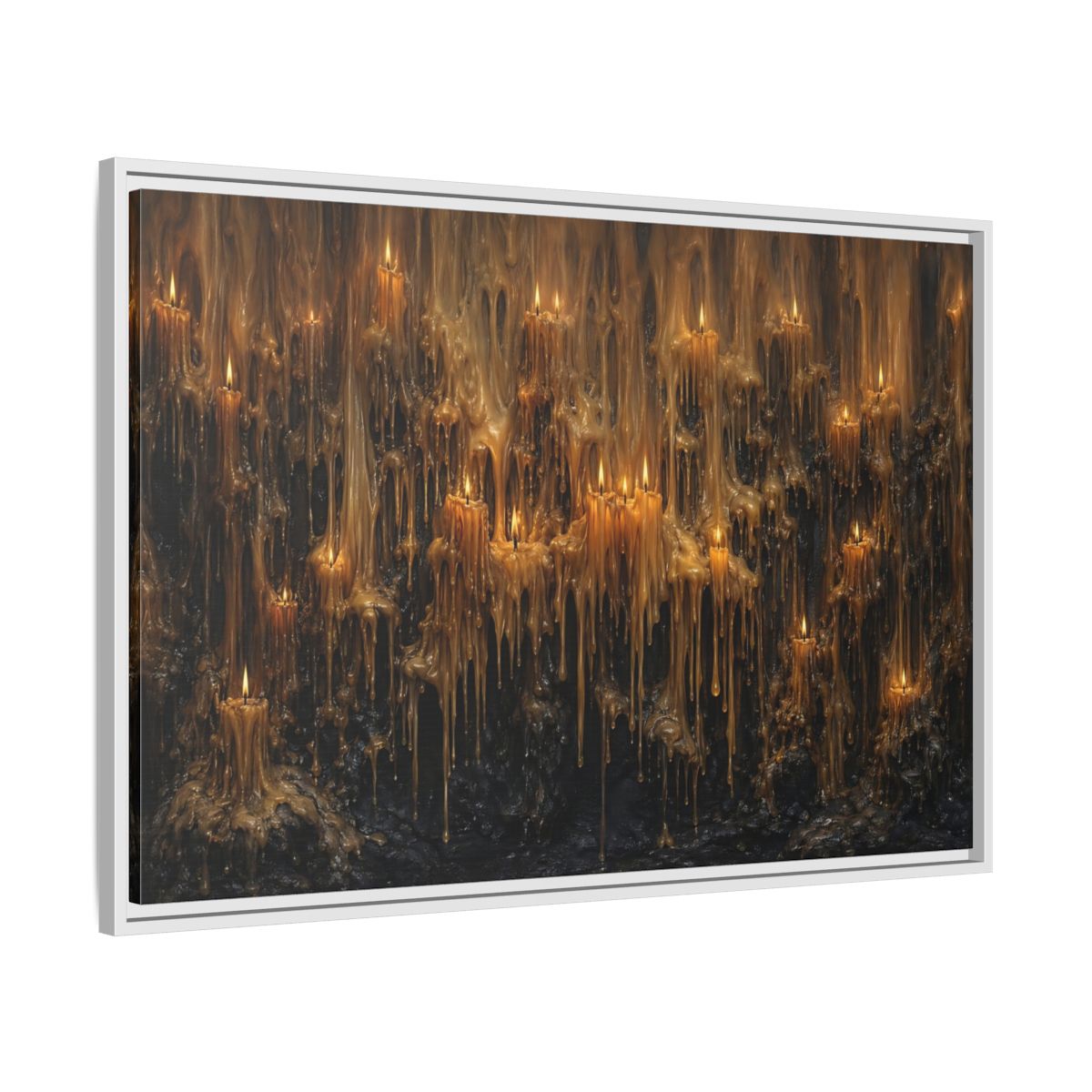 Side Mockup 9. Horror Melting Candles Amber Wax shown as stretched canvas wall art