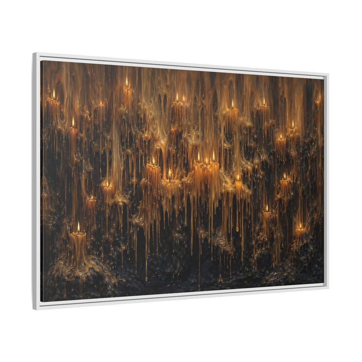 Side Mockup 7. Horror Melting Candles Amber Wax shown as stretched canvas wall art
