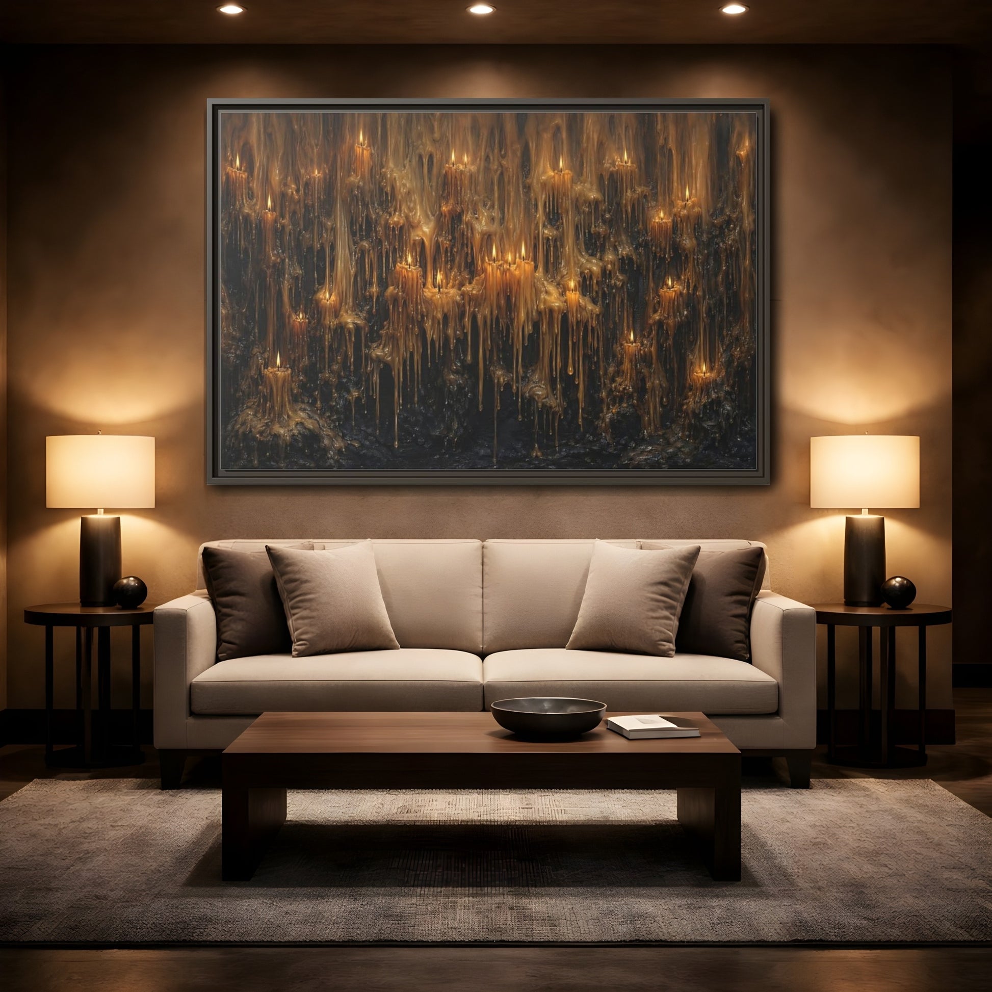 Mockup 2. Horror Melting Candles Amber Wax shown as stretched canvas wall art
