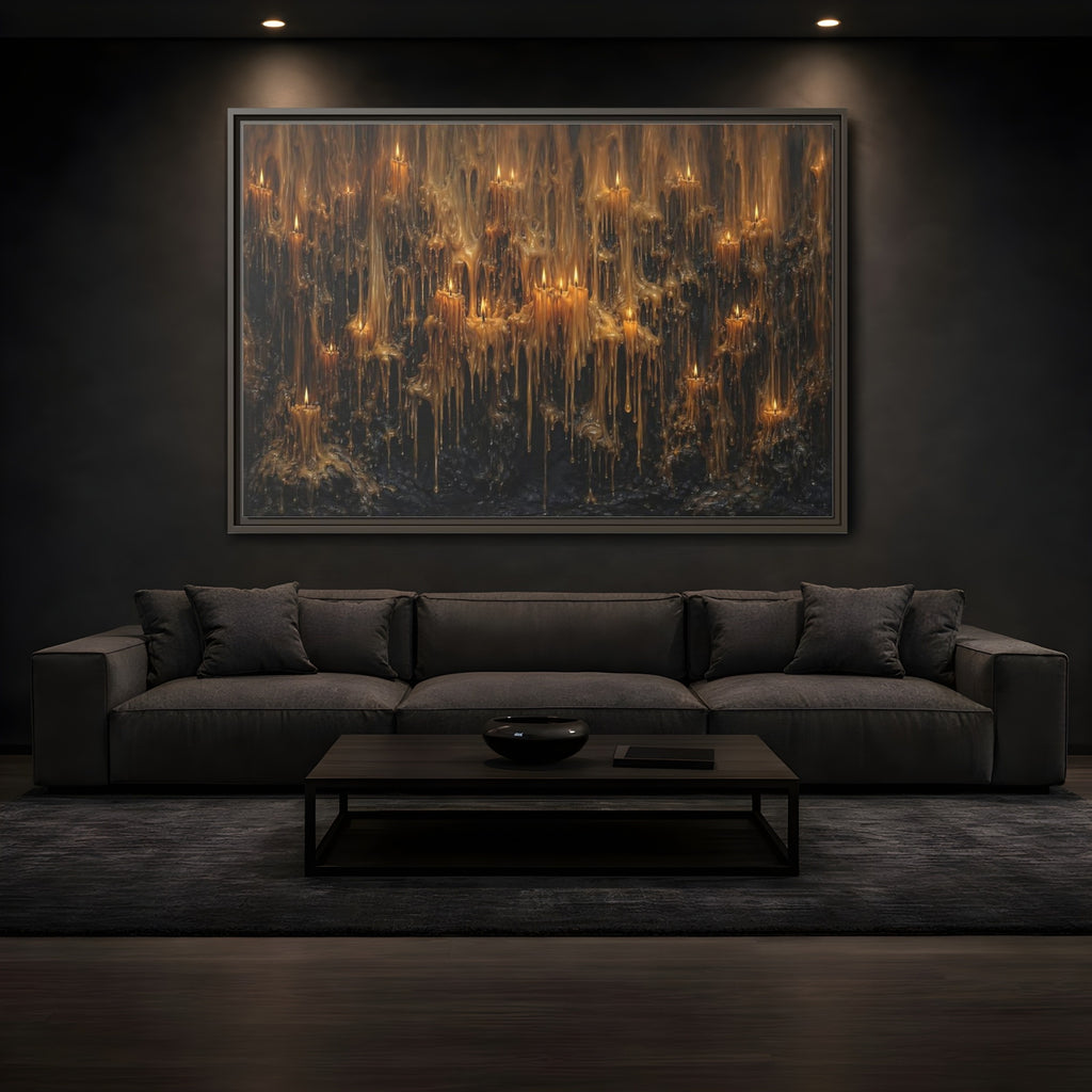 Mockup 3. Horror Melting Candles Amber Wax shown as stretched canvas wall art