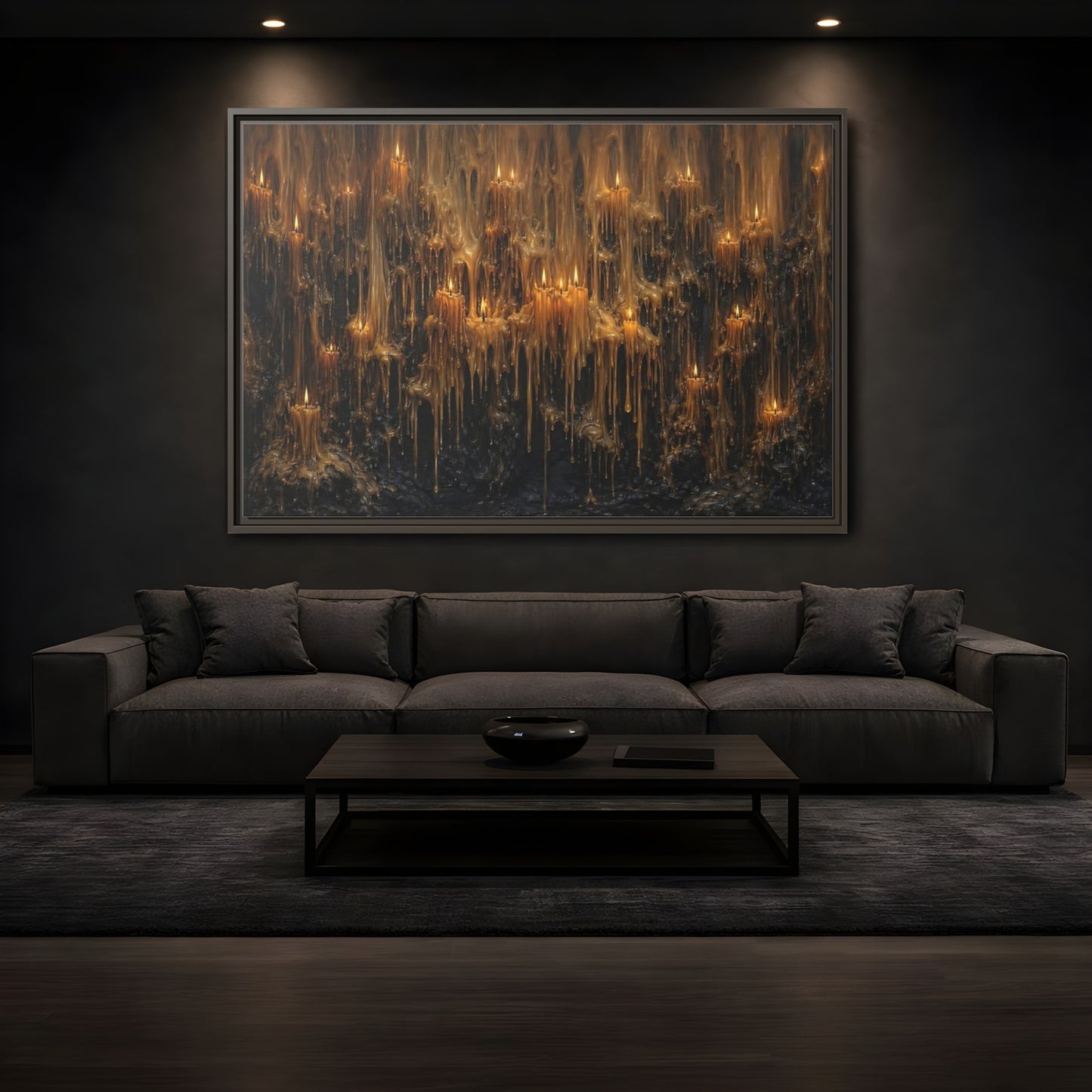 Mockup 3. Horror Melting Candles Amber Wax shown as stretched canvas wall art