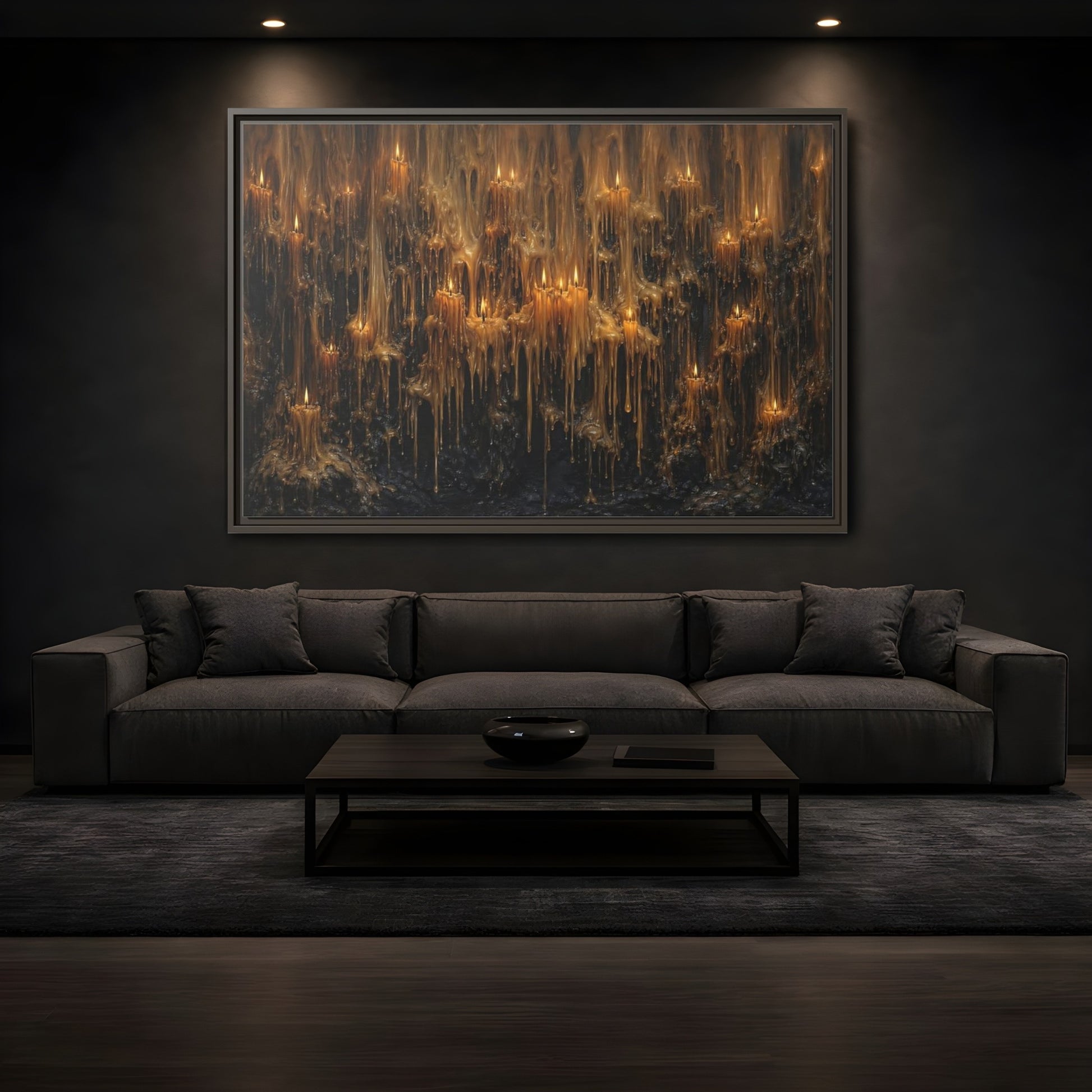 Mockup 3. Horror Melting Candles Amber Wax shown as stretched canvas wall art