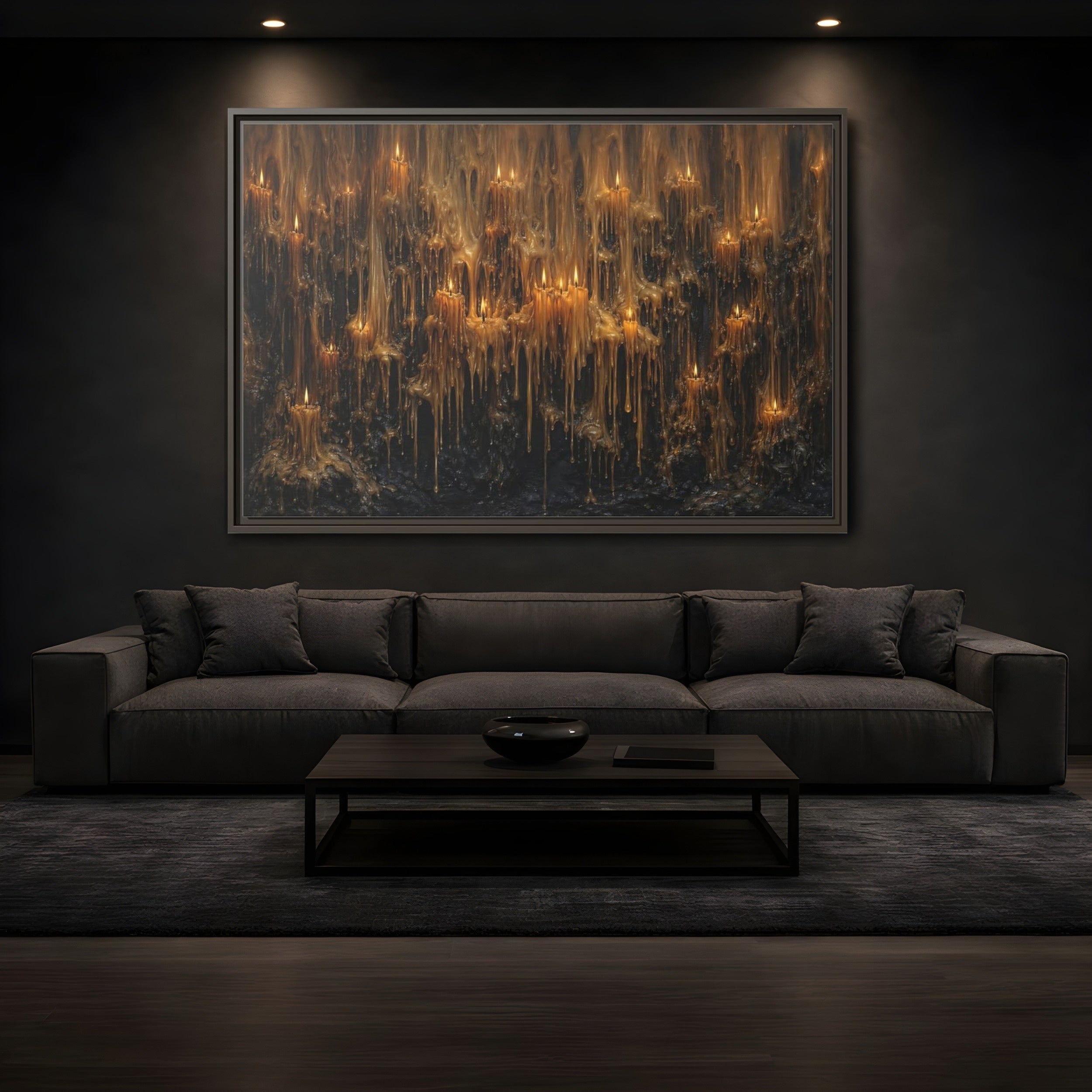 Mockup 3. Horror Melting Candles Amber Wax shown as stretched canvas wall art