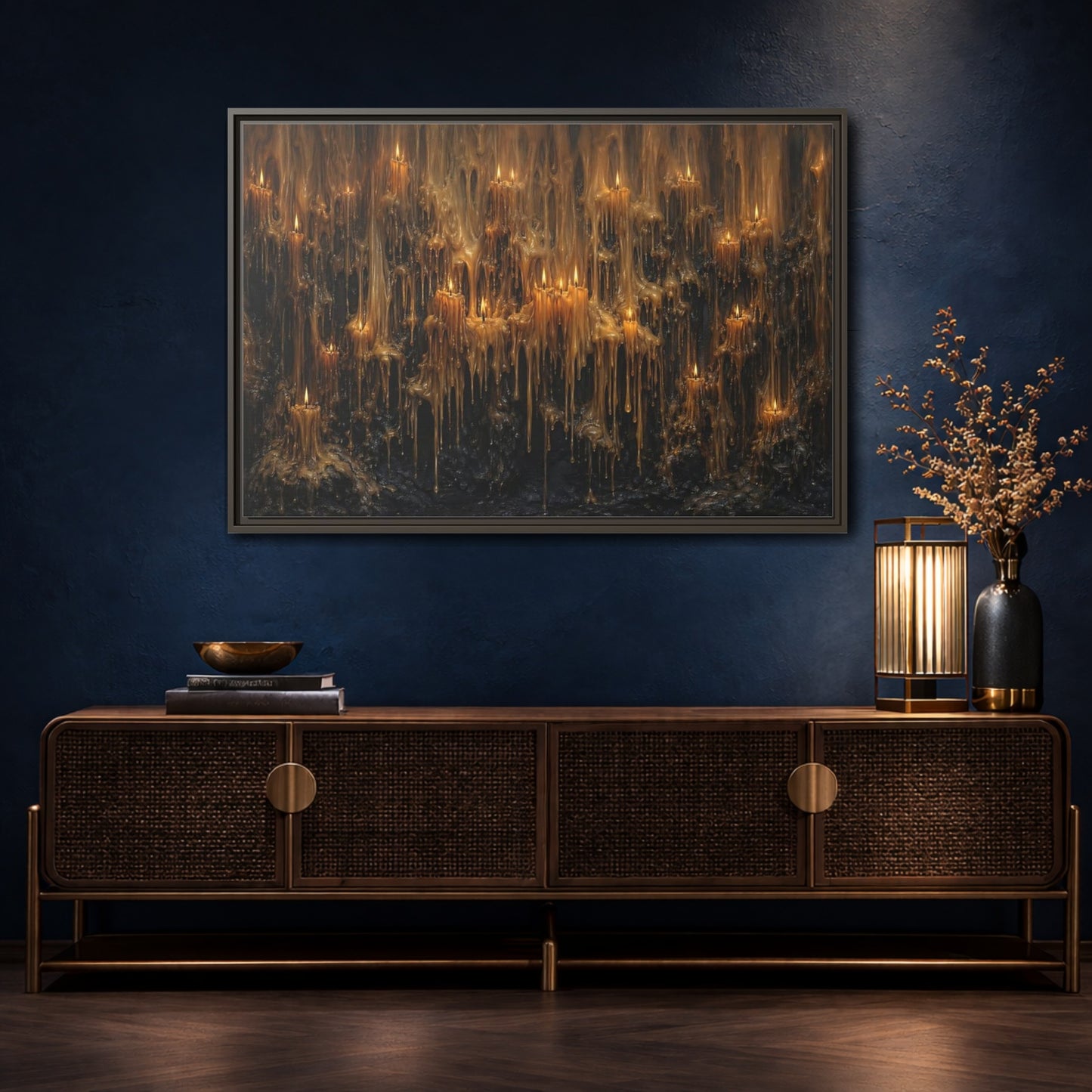 Mockup 4. Horror Melting Candles Amber Wax shown as stretched canvas wall art