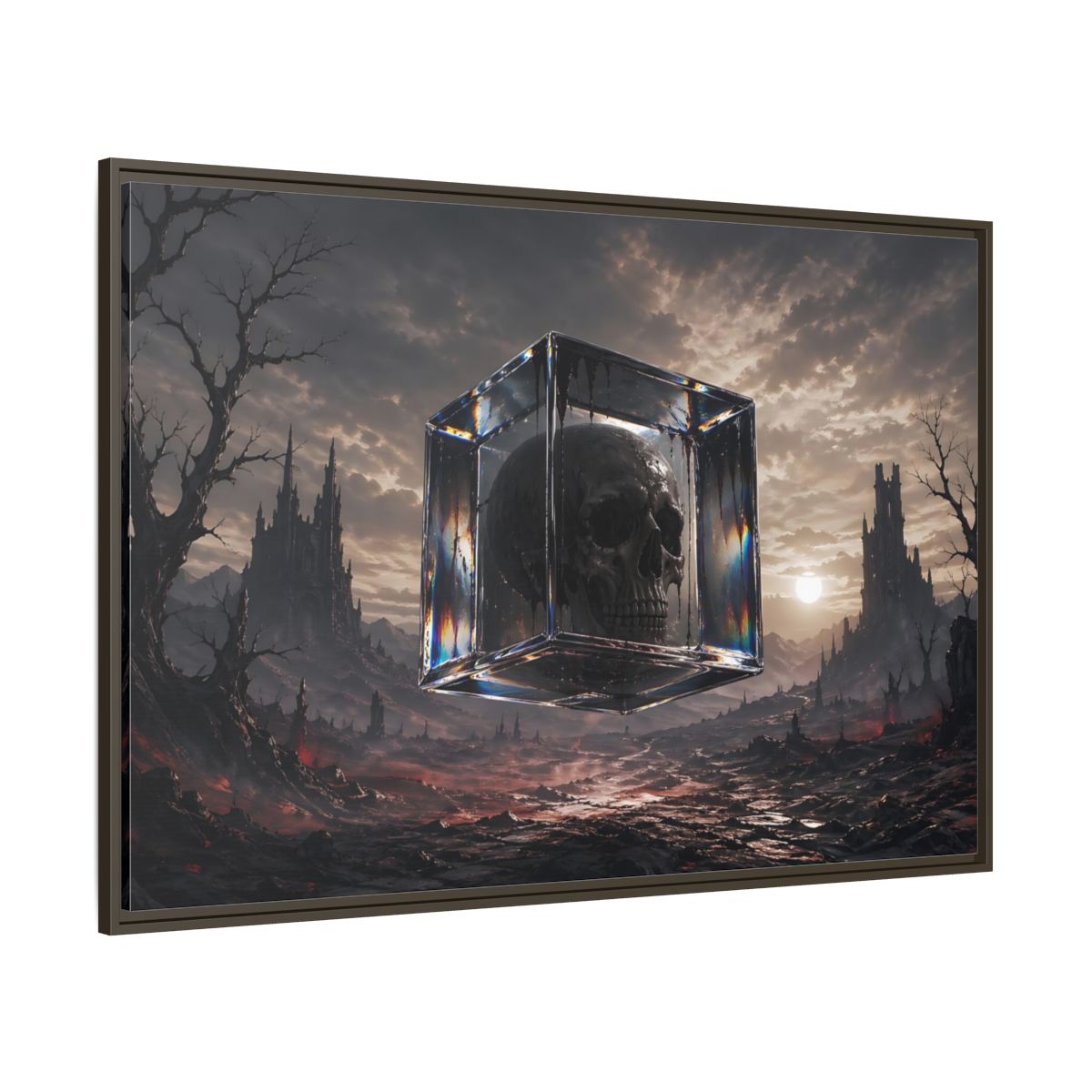 Side Mockup 8. Horror Skull Dark Fantasy Skull shown as stretched canvas wall art