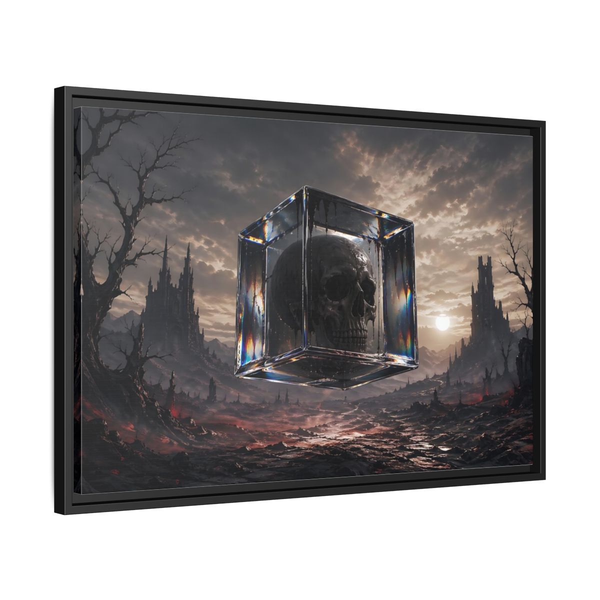 Side Mockup 14. Horror Skull Dark Fantasy Skull shown as stretched canvas wall art