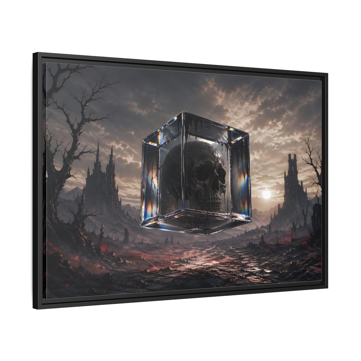 Side Mockup 13. Horror Skull Dark Fantasy Skull shown as stretched canvas wall art