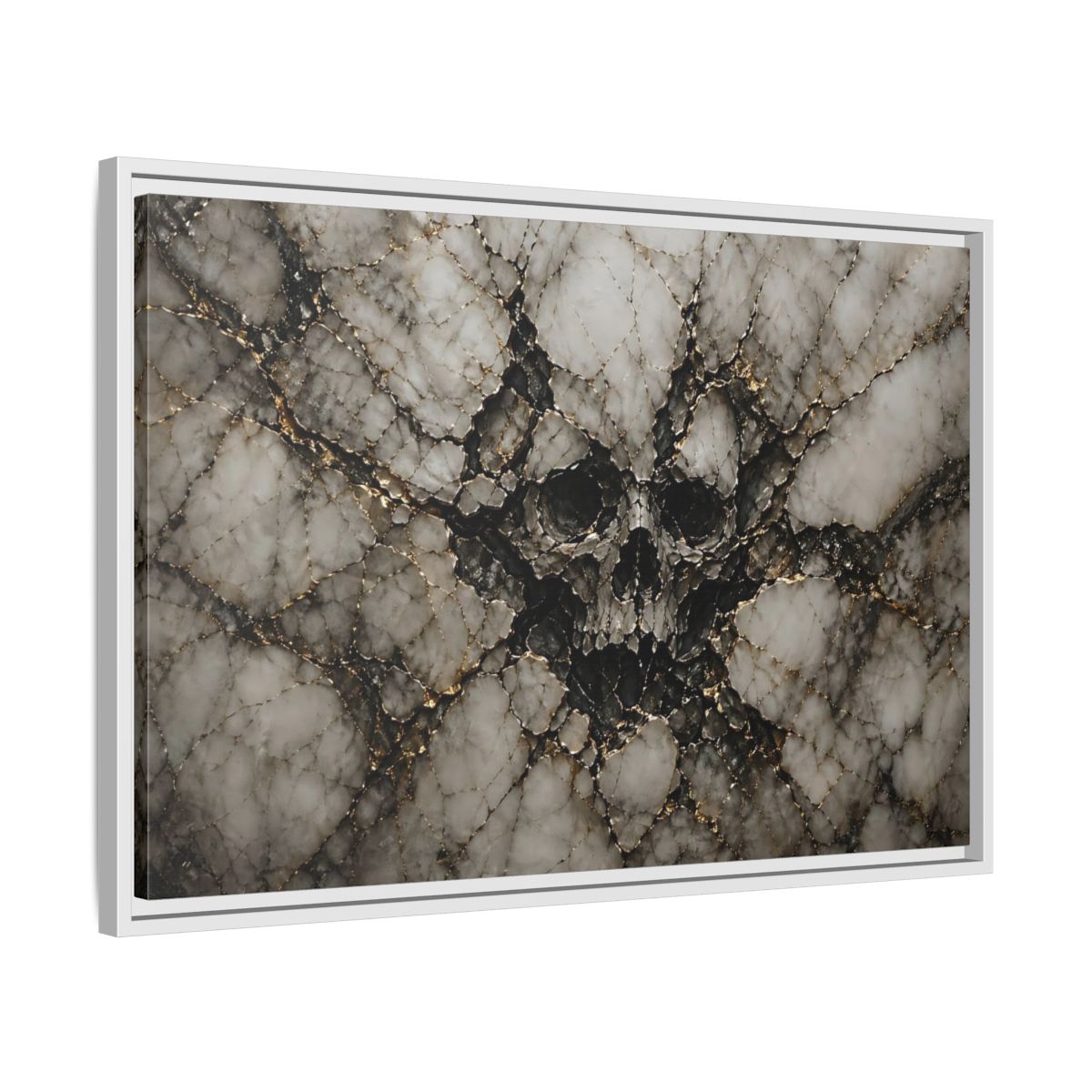 Side Mockup 10. Horror Skull Gold Marble Skull shown as stretched canvas wall art