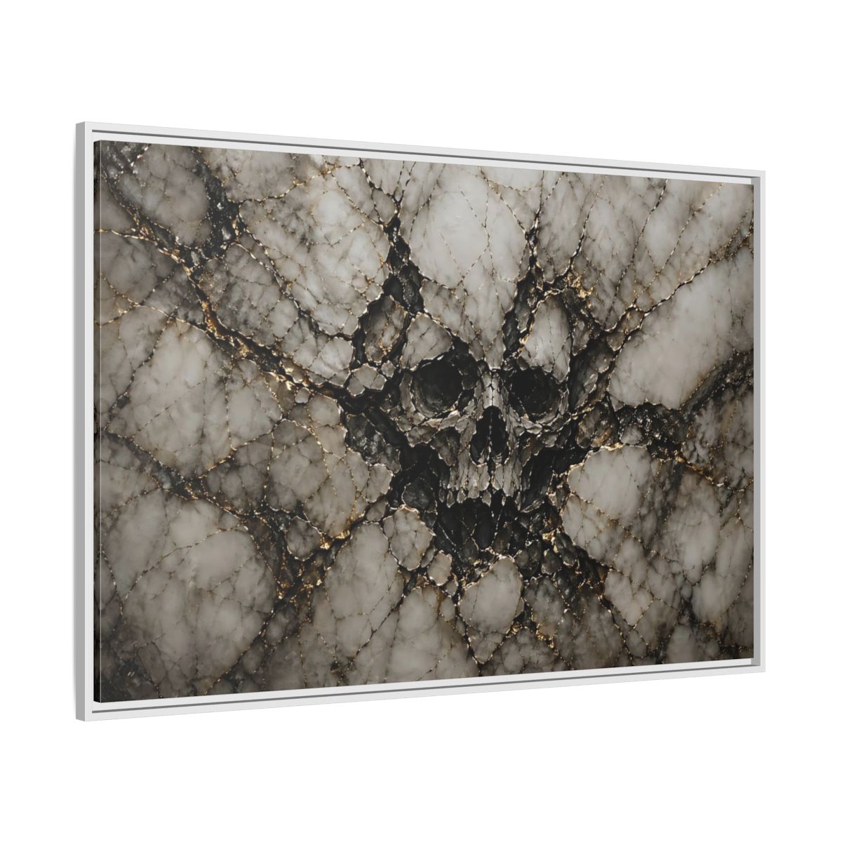 Side Mockup 7. Horror Skull Gold Marble Skull shown as stretched canvas wall art