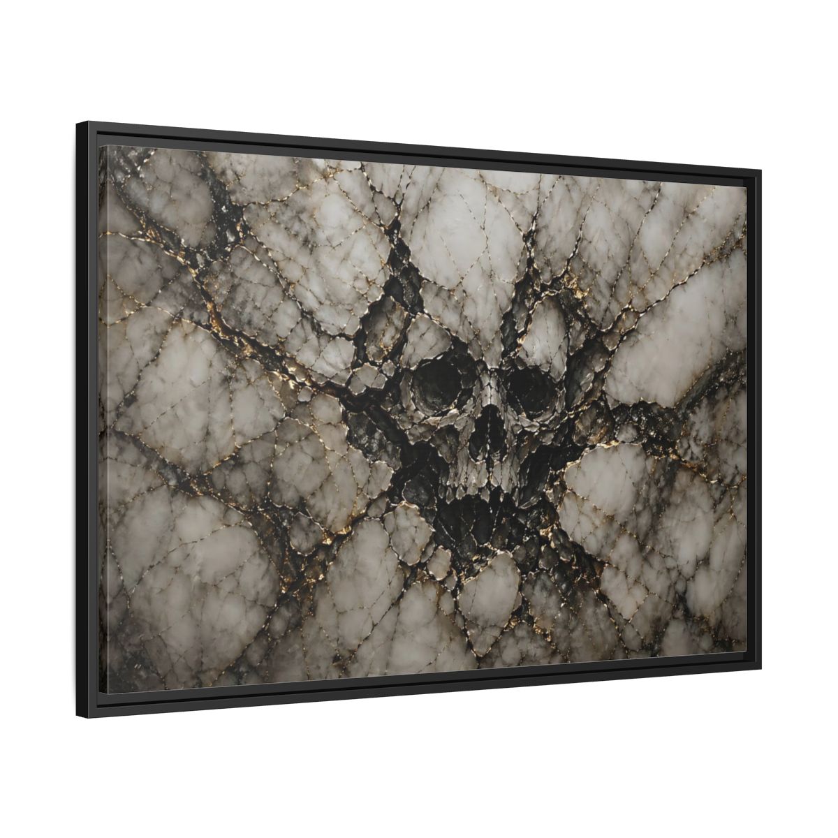 Side Mockup 13. Horror Skull Gold Marble Skull shown as stretched canvas wall art