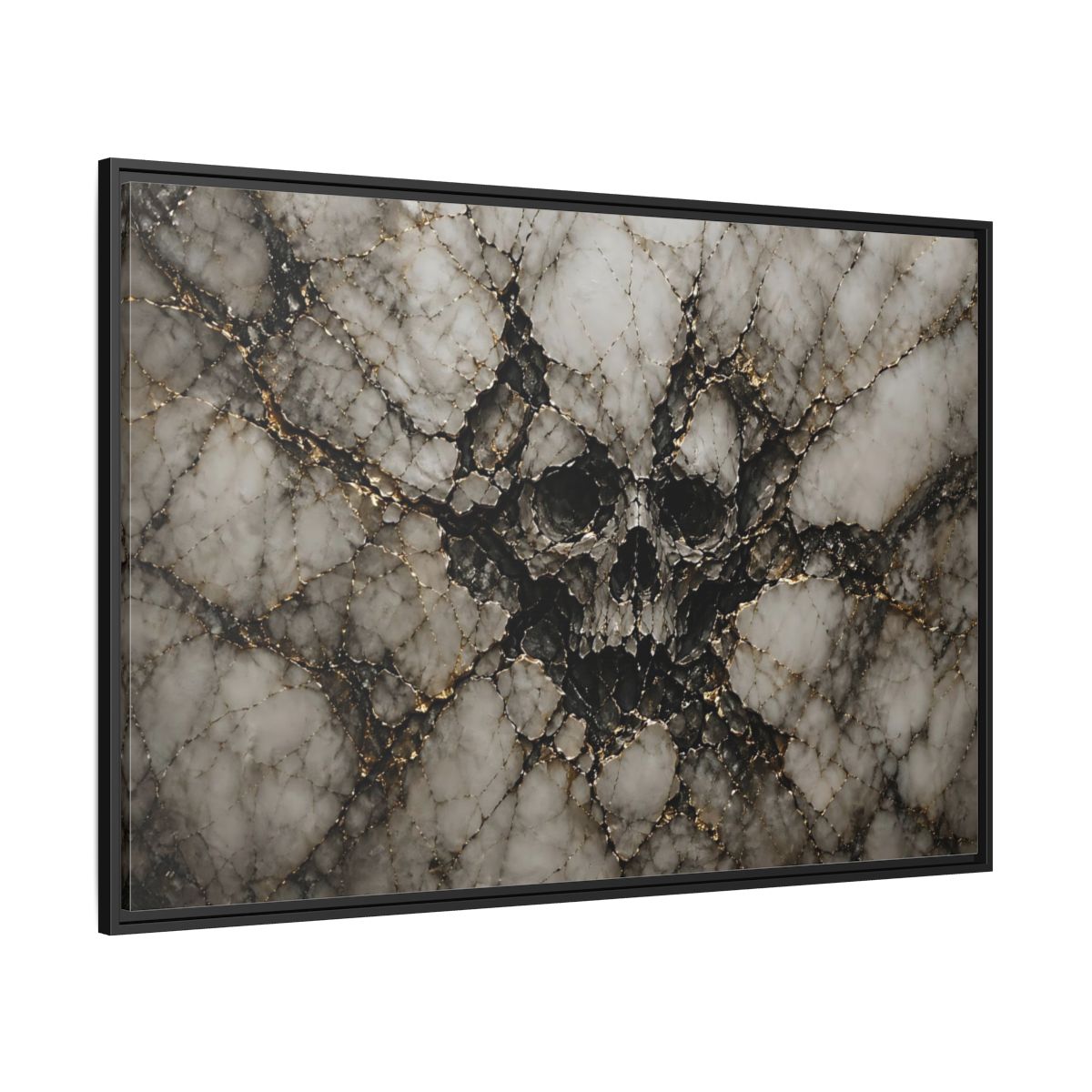 Side Mockup 12. Horror Skull Gold Marble Skull shown as stretched canvas wall art