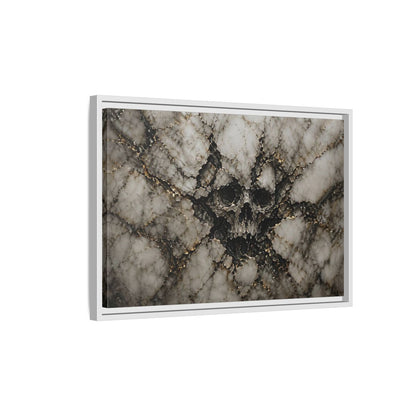 Side Mockup 1. Horror Skull Gold Marble Skull shown as stretched canvas wall art