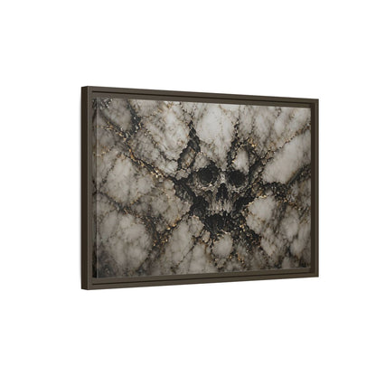 Side Mockup 2. Horror Skull Gold Marble Skull shown as stretched canvas wall art