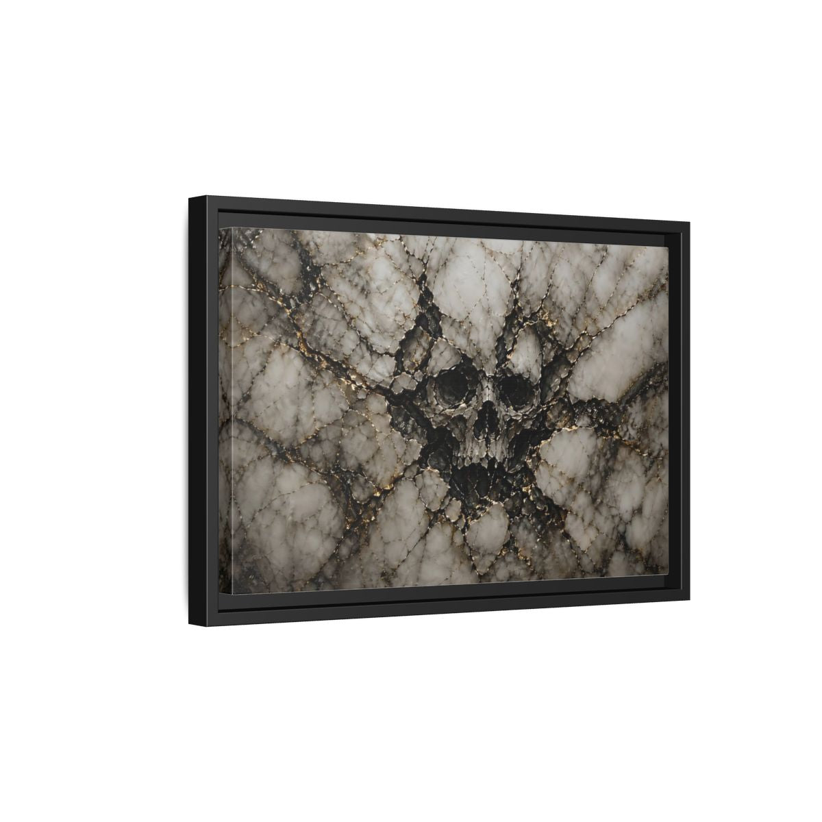Side Mockup 6. Horror Skull Gold Marble Skull shown as stretched canvas wall art