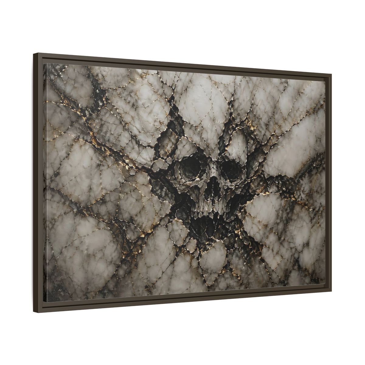 Main Mockup. Horror Skull Gold Marble Skull shown as stretched canvas wall art