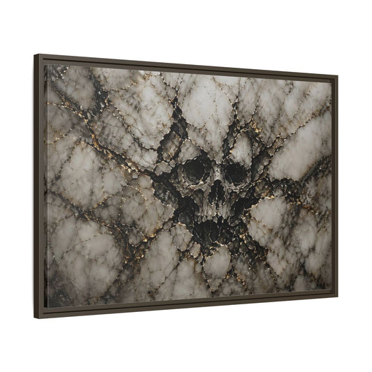 Main Mockup. Horror Skull Gold Marble Skull shown as stretched canvas wall art