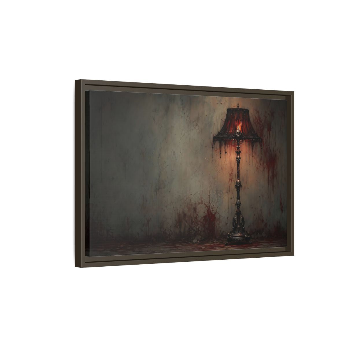 Side Mockup 2. Horror Skull Lamp Dark Gothic Red shown as stretched canvas wall art