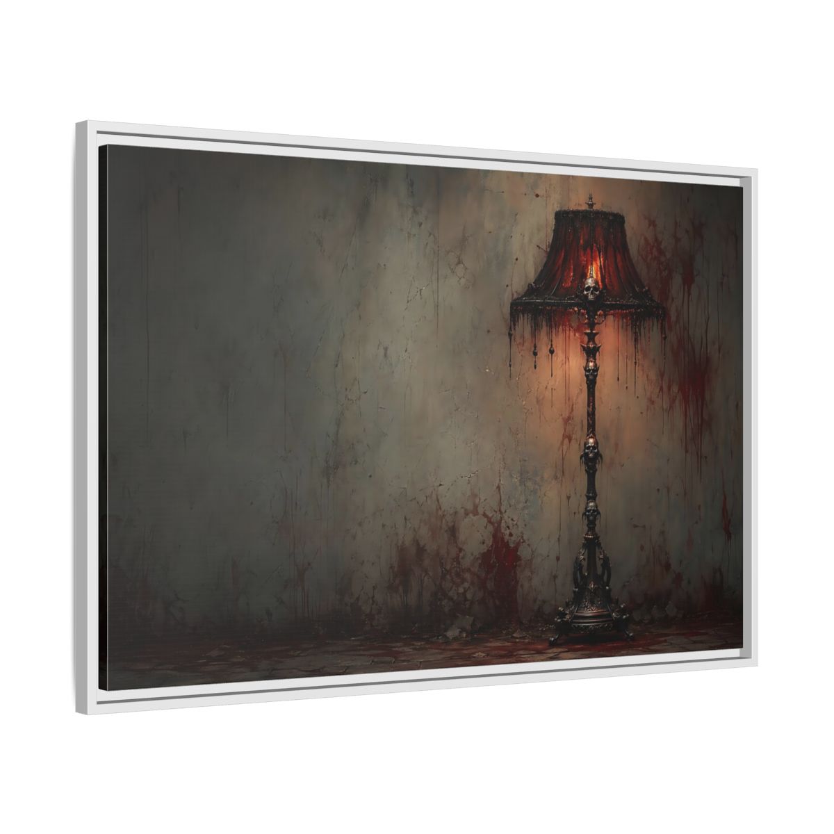Side Mockup 9. Horror Skull Lamp Dark Gothic Red shown as stretched canvas wall art