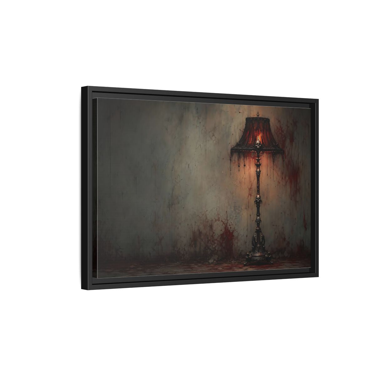 Side Mockup 3. Horror Skull Lamp Dark Gothic Red shown as stretched canvas wall art