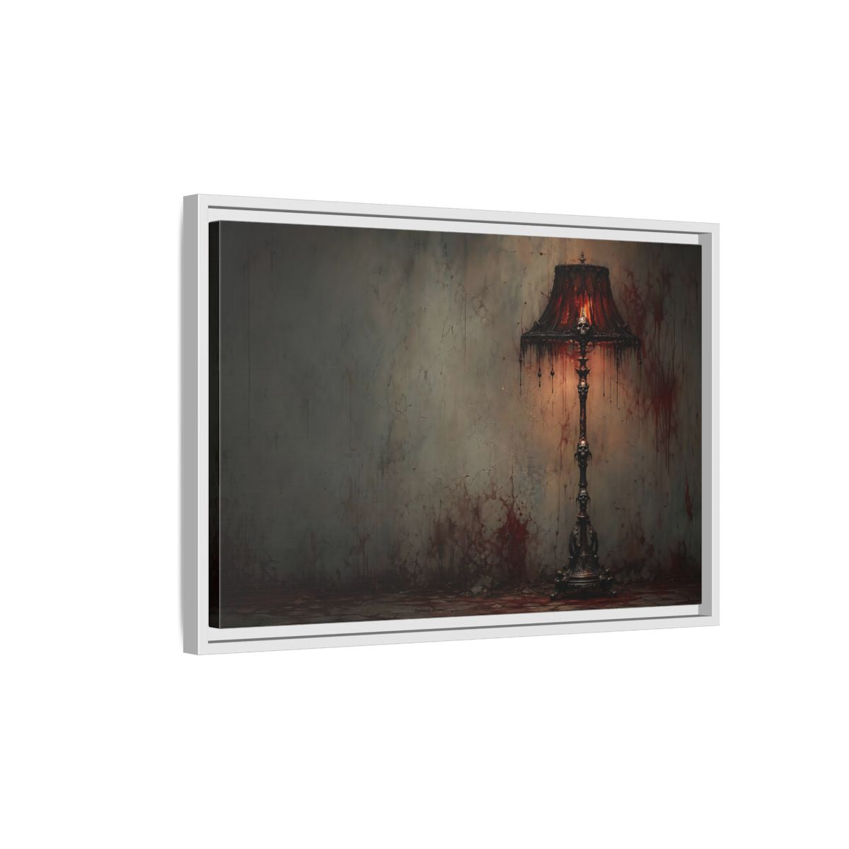 Side Mockup 1. Horror Skull Lamp Dark Gothic Red shown as stretched canvas wall art