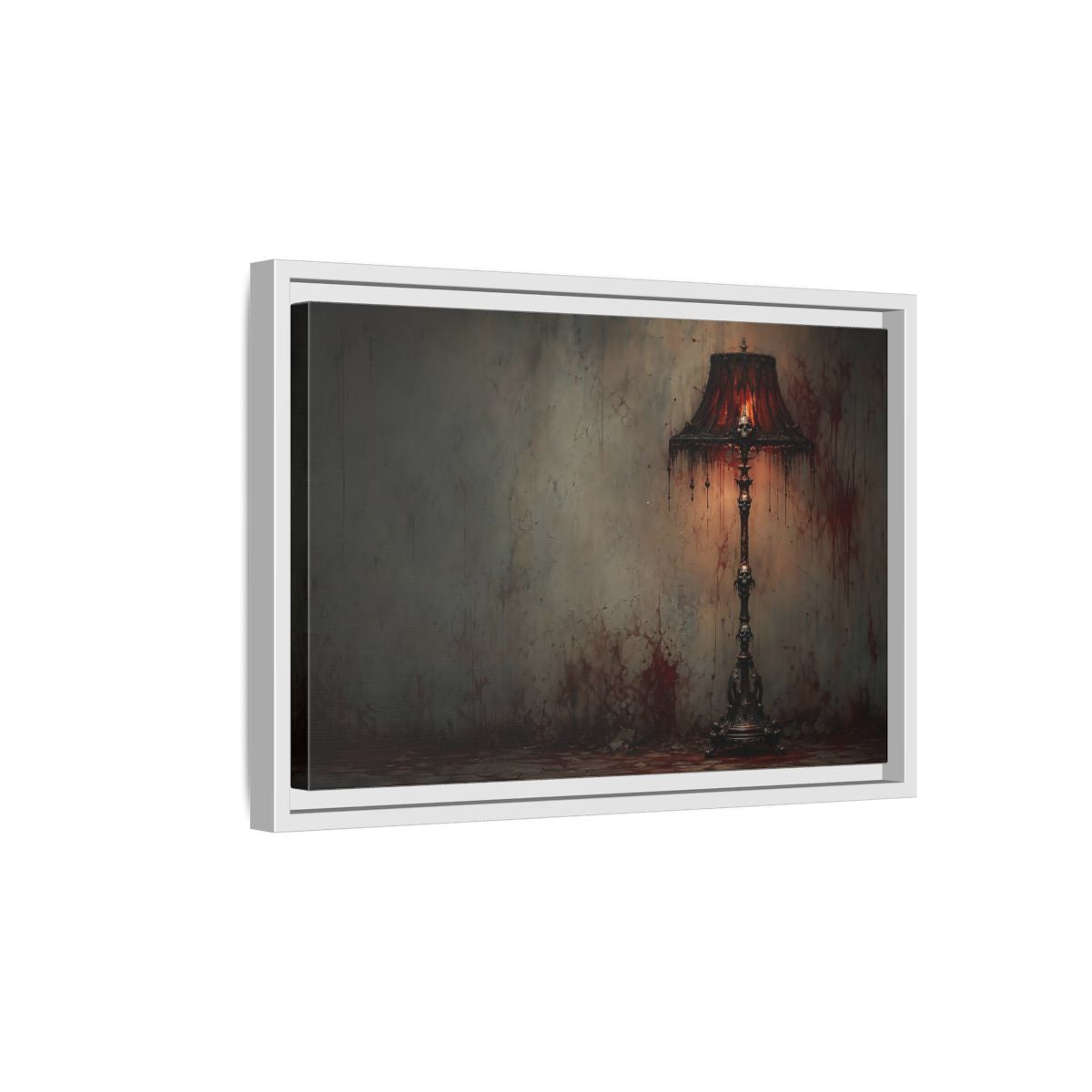 Side Mockup 4. Horror Skull Lamp Dark Gothic Red shown as stretched canvas wall art