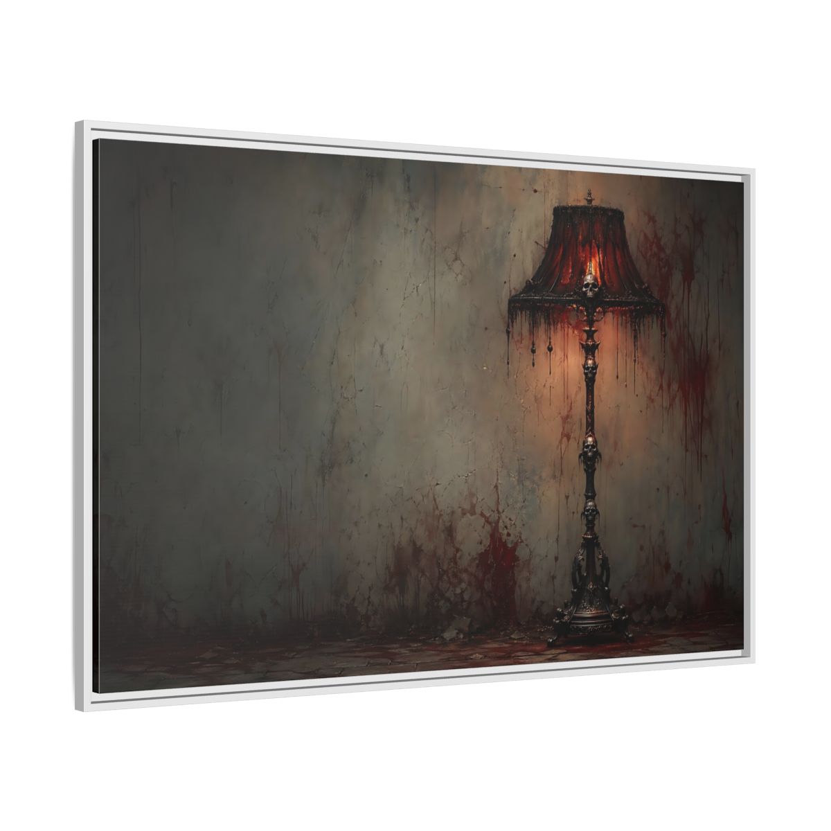Side Mockup 7. Horror Skull Lamp Dark Gothic Red shown as stretched canvas wall art