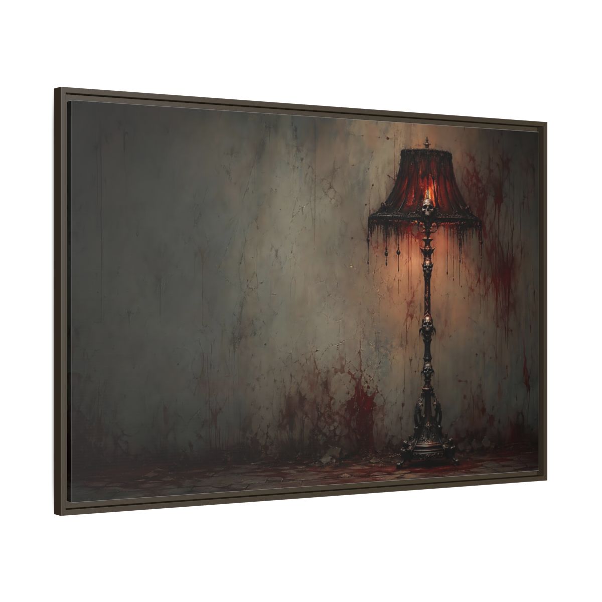 Side Mockup 8. Horror Skull Lamp Dark Gothic Red shown as stretched canvas wall art
