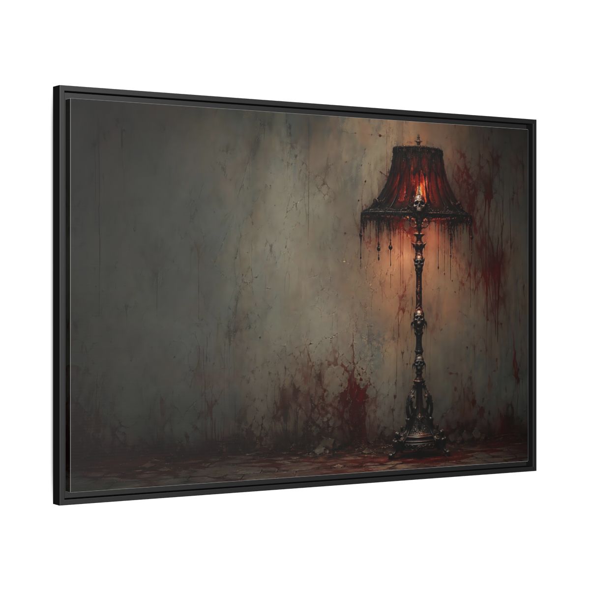 Side Mockup 12. Horror Skull Lamp Dark Gothic Red shown as stretched canvas wall art