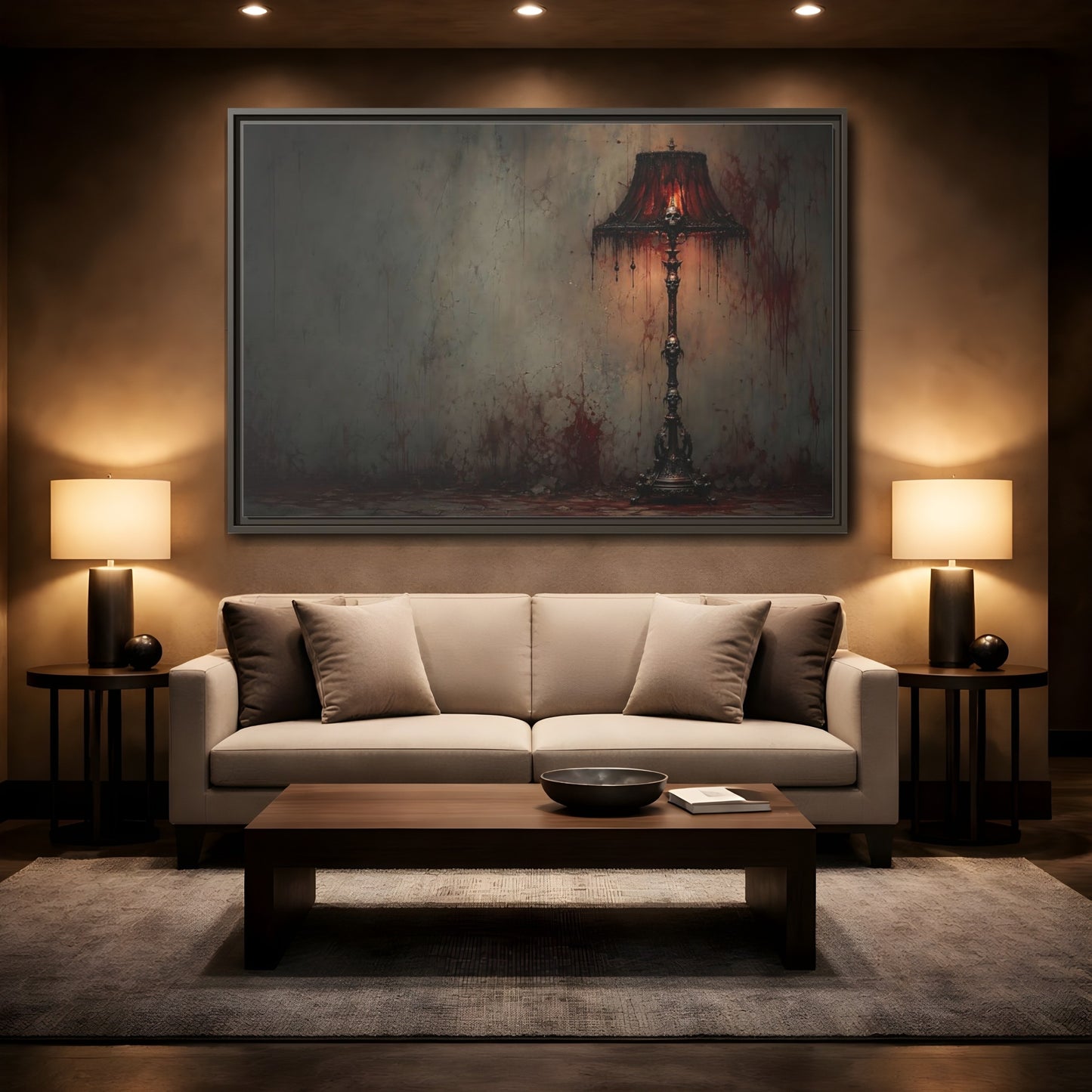 Mockup 2. Horror Skull Lamp Dark Gothic Red shown as stretched canvas wall art
