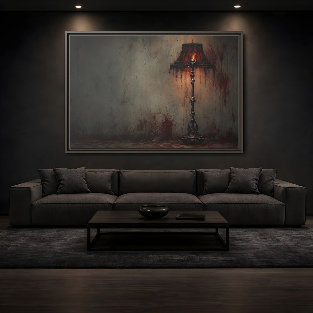 Mockup 3. Horror Skull Lamp Dark Gothic Red shown as stretched canvas wall art