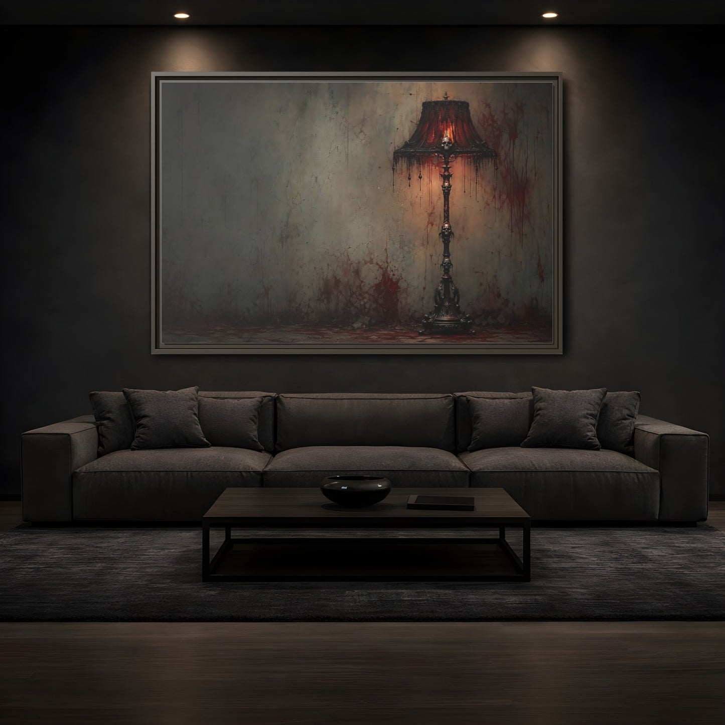 Mockup 3. Horror Skull Lamp Dark Gothic Red shown as stretched canvas wall art