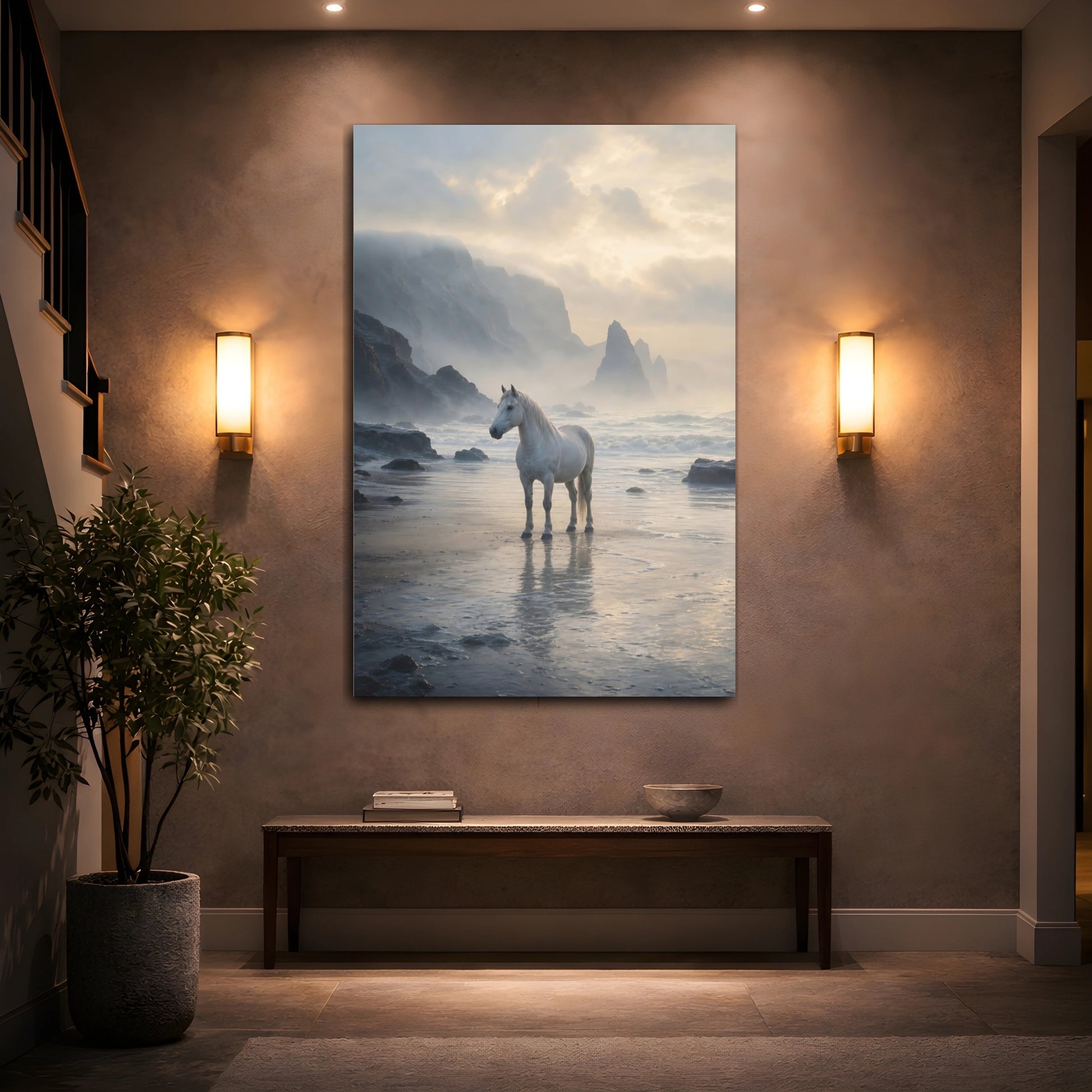 Mockup 2. Horse On Misty Shore shown as canvas print