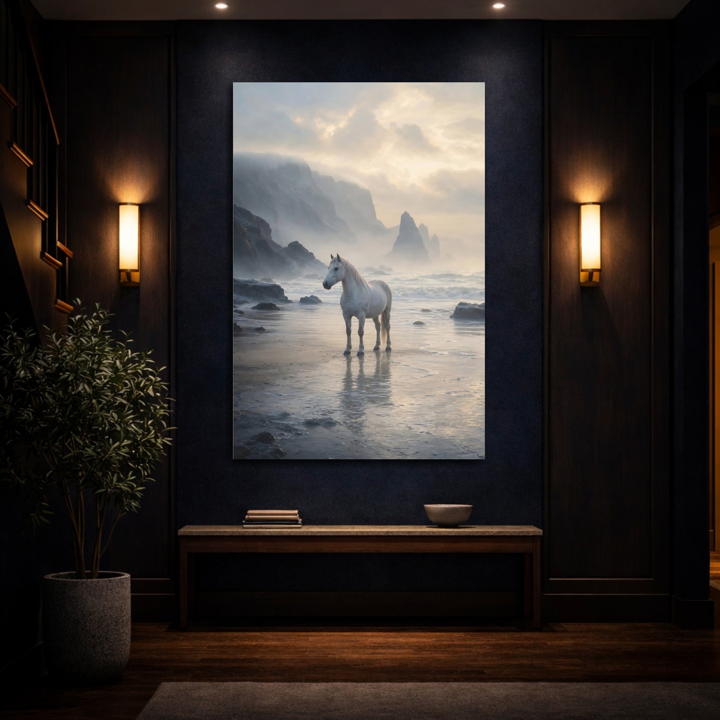 Mockup 4. Horse On Misty Shore shown as canvas print