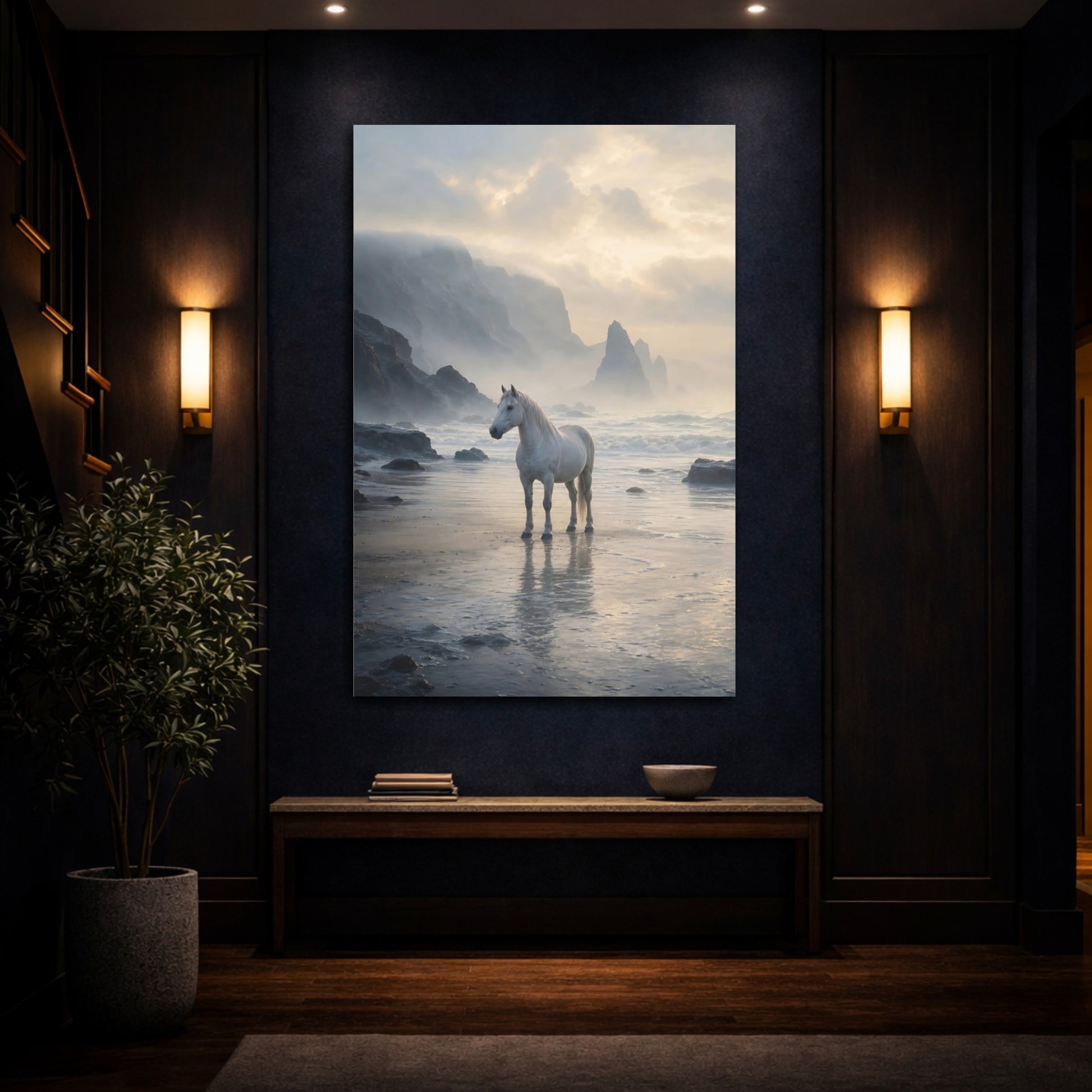 Mockup 4. Horse On Misty Shore shown as canvas print