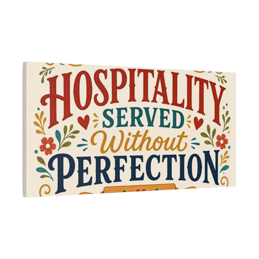 Main Mockup. Hospitality Served Kitchen Quote shown as canvas print