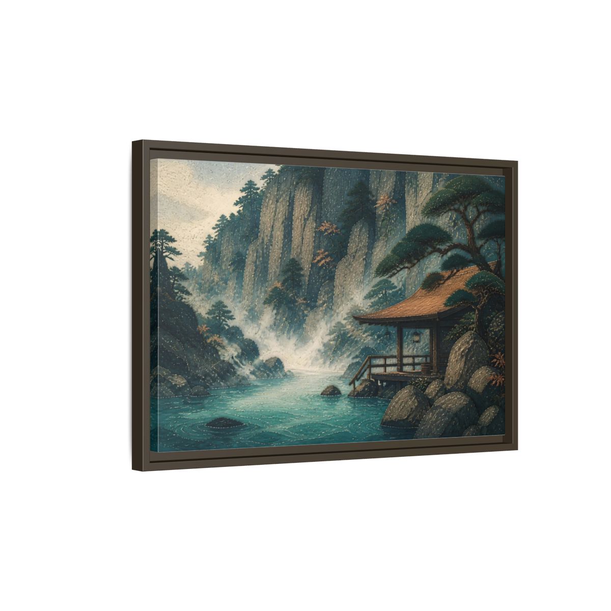 Side Mockup 2. Hot Spring Beneath Cliffs shown as framed canvas print