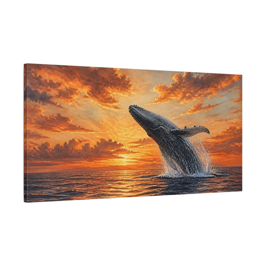Main Mockup. Humpback At Sunset shown as canvas print