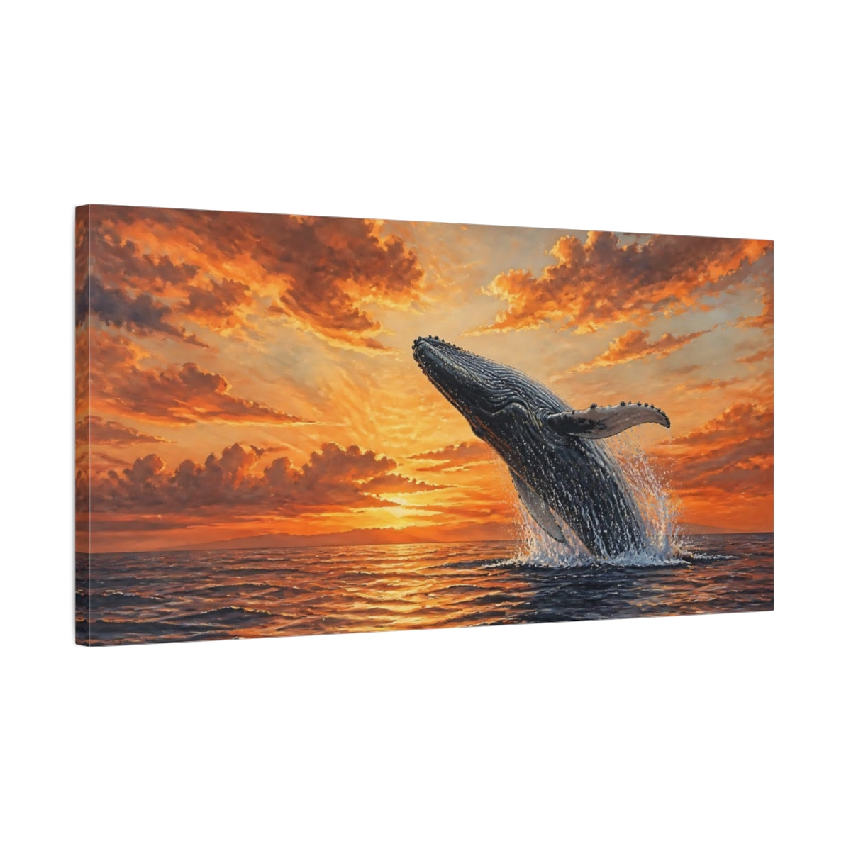 Side Mockup 1. Humpback At Sunset shown as canvas print