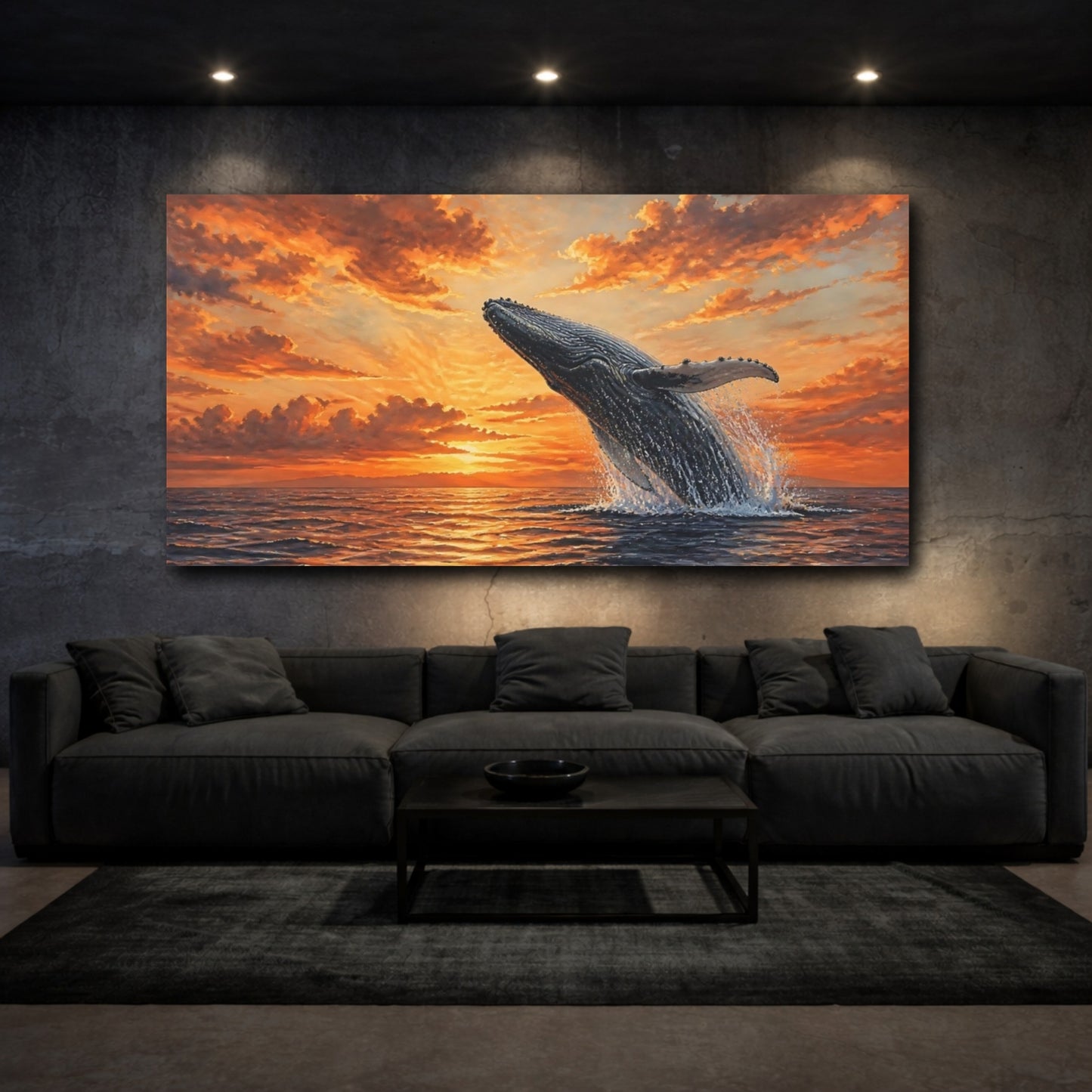 Mockup 3. Humpback At Sunset shown as canvas print