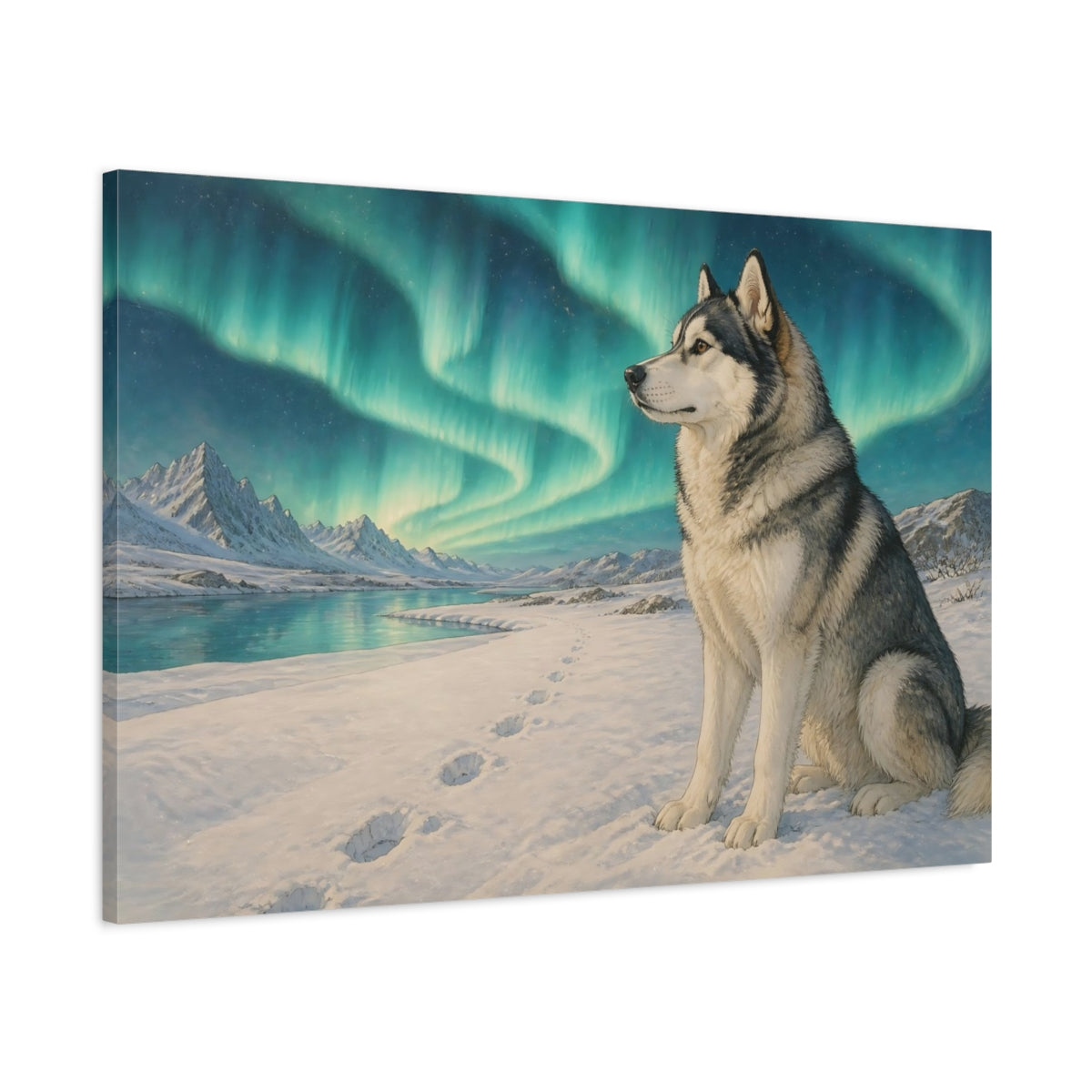 Main Mockup. Husky Pets Northern Lights shown as canvas print